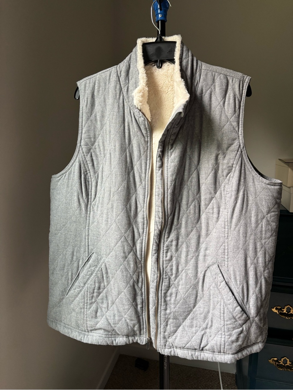 Coldwater Creek Gray Quilted Sherpa Fleece Lined Full Zip Vest XL
